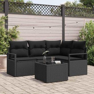 vidaXL Conjunto De Sof&aacute; De Jard&iacute;n 5 Pcs Negro Polirat&aacute;n Vidaxl