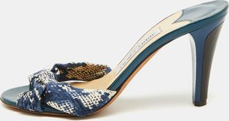 Jimmy Choo London Blue/white Printed Canvas Knotted Slide Sandals
