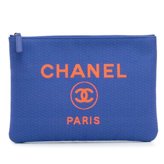 Chanel Pre-owned Womens Medium Tweed Deauville O Case Clutch - Medium Blue Textile - One Size