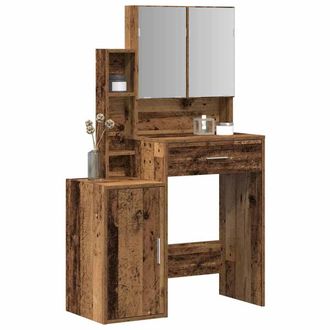 Berkfield Home Gorgeous Dressing Table with Mirror&LED Lights Old Wood Engineere in Brown