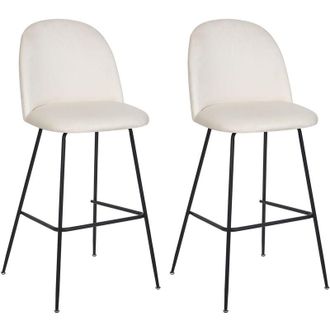 Beliani Set di sedie da bar Glam Seduta in velluto imbottita Base in acciaio nero Bianco sporco Crema Arcola
