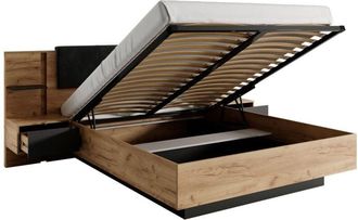 Vente-Unique Vente-unique - Letto con contenitore con comodini 140 x 190 cm Con led Naturale e Antracite - elynia