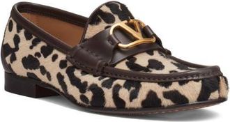 Valentino Garavani VLOGO Signature Genuine Calf Hair Loafer in Natural/Brown at Nordstrom, Size 10.5Us