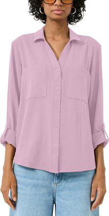 QS by s.Oliver Langarmbluse QS, Damen, Gr. 32, light pink, Web, Obermaterial: 100% Polyester, unifarben, tailliert h&uuml;ftbedeckend, V-Ausschnitt, mit Knopf krempelbar,