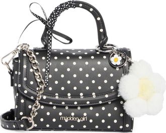 Madden Girl Daisy Charm Top Handle Crossbody Bag in Black Polka Dots at Nordstrom Rack