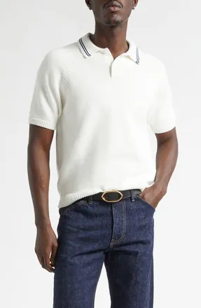 Noah Cotton Polo Sweater in White/Navy at Nordstrom, Size Small