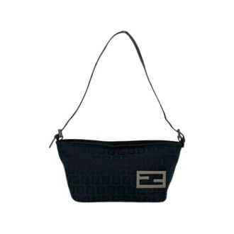 Fendi Pre-owned Shoulder Bags, female, Black, Size: ONE SIZE Pre-owned Zucchino Canvas Leather Shoulder Bag
