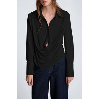 Kenneth Cole Drape Front Shirt in Black at Nordstrom Rack, Size X-Small