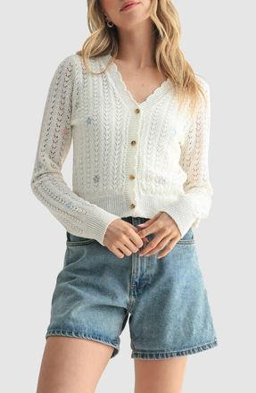 All in Favor Pointelle Floral Cardigan in Ivory at Nordstrom, Size X-Small