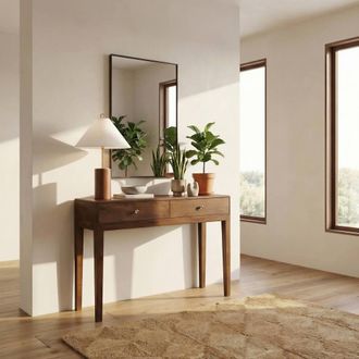 Furniturebox Shasta Rectangle Walnut Wood 2 Drawer Console Table