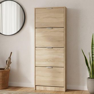 Dmora Scarpiera Pesche, Mobile Portascarpe Un Ripiano, 4 Ante, Kit Fissaggio A Muro Incluso, 58x18x155.5h Cm Marrone Rovere Chiaro