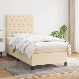 vidaXL Vidaxl - Cama Box Spring Con Colch&oacute;n Tela Color Crema 80x200 Cm