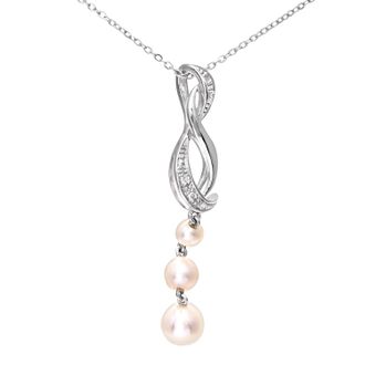 Diamant L'éternel 9ct witgouden diamanten en parel twist drop hanger en ketting van 46 cm