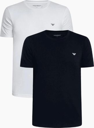 Emporio Armani Mens Cotton 2-Pack Round Neck Eagle Logo Navy/White T-Shirt - Black - Size: 40
