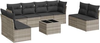 vidaXL Vidaxl - Set Muebles Jard&iacute;n 9 Pzas Y Cojines Rat&aacute;n Sint&eacute;tico Gris Claro