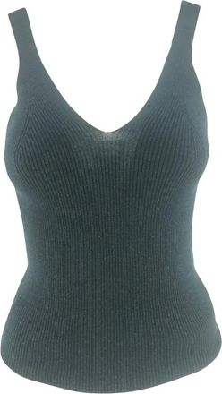 P.A.R.O.S.H. Gebreide top met V-hals en Lurex-effect - Dames - Tops zonder mouwen - Groen - XL - Wol - Tops
