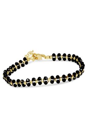 Savvy Cie Jewels GOLD PLATED BLACK SPINEL DOUBLE ROW BRACELET