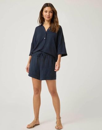 Splendid Womens Splendid Coastal Shorts Blue Linen Blend Drawstring Waist DDR2806