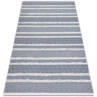 RugsX Alfombra Eco Sisal Boho Moroc L&iacute;neas 22328 Franjas - Dos Niveles De Vell&oacute;n Crema / Azul Oscuro, Alfombra Reciclada Blue 155x220 Cm