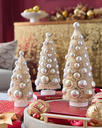 Bethany Lowe Silver and Gold Bottle Brush Tree Christmas Decoration, Set of 3