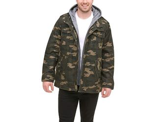 Levi's Levis Mens Washed Cotton Hooded Military Jacket Mens Jacket Camouflage : 4XL, Cotton/Polyester