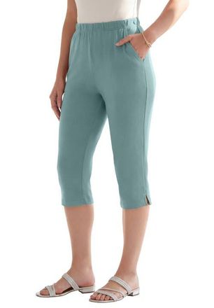 Roaman's Plus Size Soft Knit Relaxed Pull-On Capri Pant in Cool Sage at Nordstrom, Size 6X