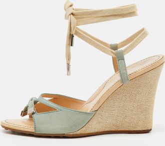 Tod's Tods Pale Blue Suede Ankle Wrap Wedge Sandals