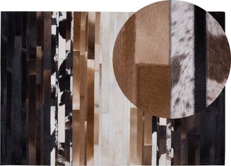 Beliani Alfombra De Piel Negra Y Beige 140 X 200 Cm Rectangular Patchwork Hecha A Mano Dalyan