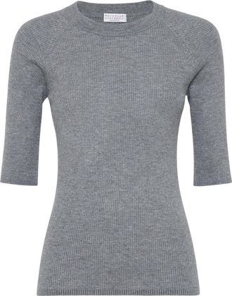 Brunello Cucinelli ribbed speckle-knit top - women - Viscose/Polyester/Cashmere - M - Grey