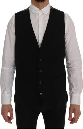 Dolce & Gabbana Mens Wool Vest Black Vneck Cotton - Size EU 50 (Mens)