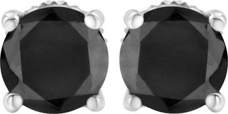 House of Brilliance Silver 1.00 Ct Black Diamond Classic Stud Earrings with Screw Backs in White at Nordstrom