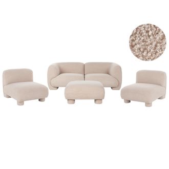 Beliani Conjunto De Sala De Estar 4 Plazas Con Otomana Modular De Perfil Bajo Curvo Estilo Org&aacute;nico Beige Mjalbi