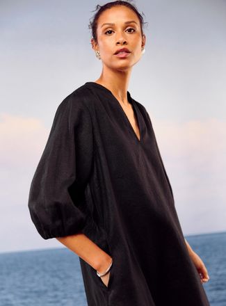 Contemporaine Womens Loose pure linen 3/4-sleeve dress