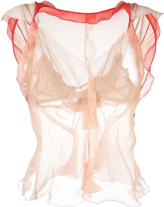 Fendi draped sheer tank top - women - Silk - 40 - Pink