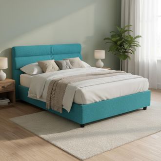Dmora Cama Matrimonial Briaglia, Desenfundable Con Almacenaje, Hecho En Italia, Tama&ntilde;o Colch&oacute;n 160x200 Cm, Azul