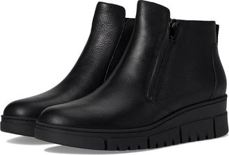 Vionic Uptown Sur Boots Womens Black Leather Wedge Heel Ankle Bootie VER684