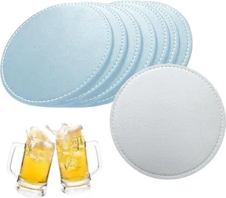 OEM Allecto Plus - 10 Posavasos Antideslizantes De Cuero Plateado Azul Claro Para Vasos De Cerveza