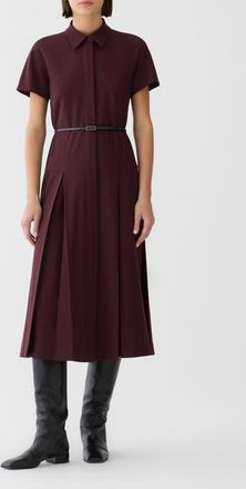 Lafayette 148 New York A-Line Pleated Wool Blend Shirtdress with Leather Belt in Beet Melange at Nordstrom, Size X-Small