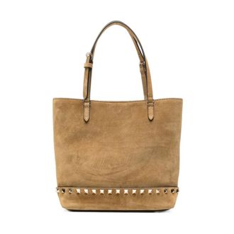 Valentino Garavani Rockstud Small Leather Tote - Dames - Tassen - Beige - Maat: ONE Size Leer