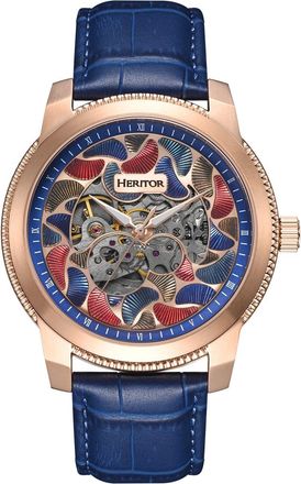 Heritor Emmanuel Semi-Skeleton Leather-Band Watch