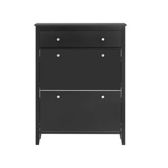 SoBuy Zapatero con 2 solapas y un caj&oacute;n grande negro