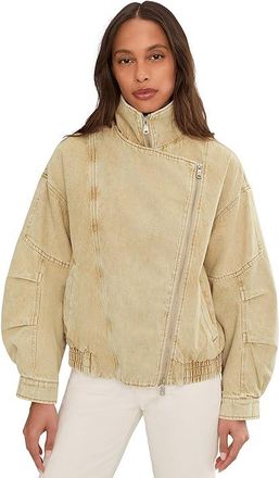 Avec Les Filles Oversized Layered Bomber Womens Jacket Washed Khaki : MD, Cotton