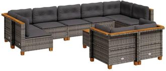 vidaXL Set De Sof&aacute;s De Jard&iacute;n 10 Pzas Con Cojines Rat&aacute;n Sint&eacute;tico Gris Vidaxl