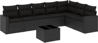 vidaXL Set De Sof&aacute;s De Jard&iacute;n 8 Piezas Y Cojines Rat&aacute;n Sint&eacute;tico Negro Vidaxl