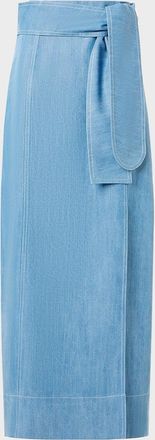 Akris Side-Slit Belted Denim Midi Pencil Skirt