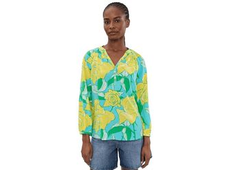 Lilly Pulitzer Elsa Top Womens Blouse Blue Curacao Rose Bud : XXS, Silk