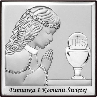 OEM Cuadro En Plata Para Ni&ntilde;a Como Recuerdo De Su Primera Comuni&oacute;n + Grabado 6568a 8 X 8 Cm