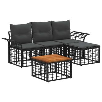 vidaXL Conjunto De Sof&aacute;s De Exterior 5 Pcs Negro Y Gris Oscuro Vidaxl