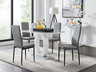 Furniturebox Giovani 4 Grey Dining Table & 4 Milan Black Leg Chairs