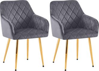 Clp Clp - Lote De 2 Sillas De Comedor Monett Terciopelo Gris Oscuro Metal Oro